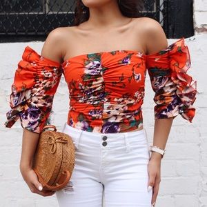 Strapless floral print top